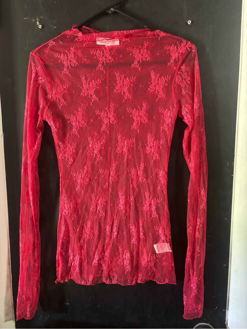 Sheer Lace Long-Sleeve Top in Red